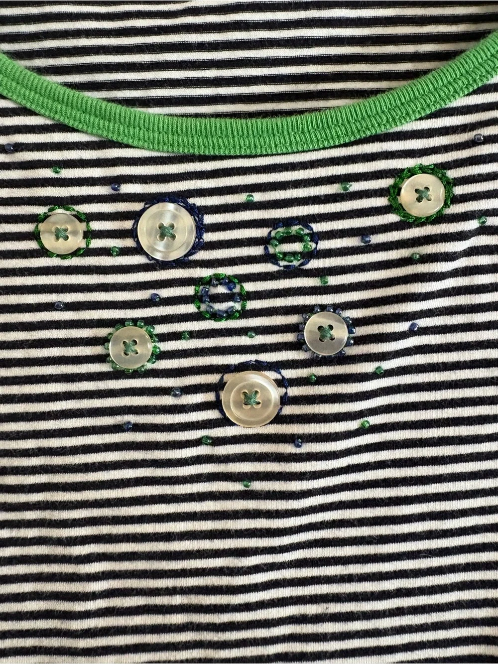 Ruby Rd. Black & White Striped Tank with Green Trim